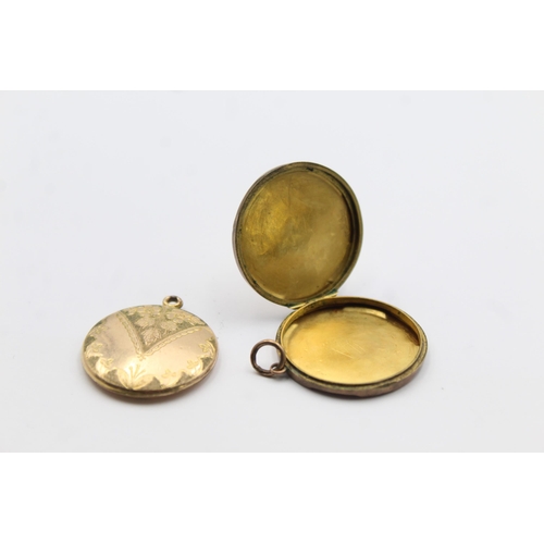 206 - 2 X 9ct Back & Front Gold Vintage Foliate Etched Lockets (17.4g)