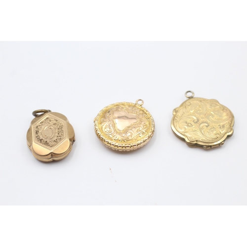 207 - 3 X 9ct Back & Front Gold Vintage Etched Lockets (19.4g)