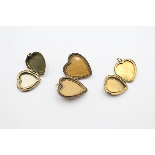 208 - 3 X 9ct Back & Front Gold Vintage Etched Heart Lockets (12g)