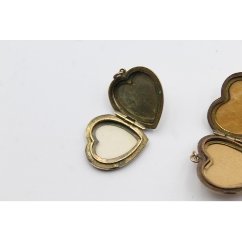 208 - 3 X 9ct Back & Front Gold Vintage Etched Heart Lockets (12g)