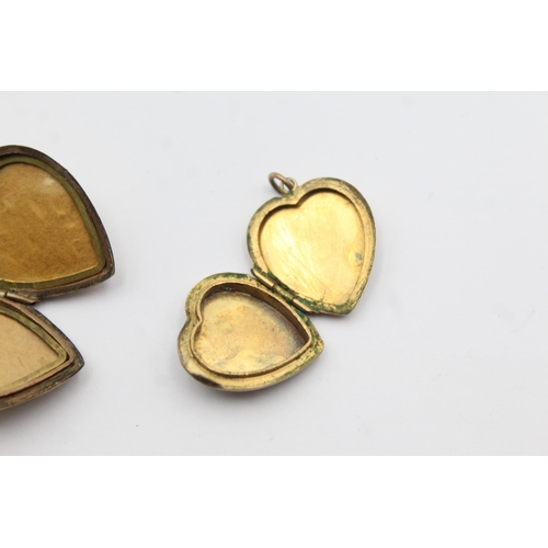 208 - 3 X 9ct Back & Front Gold Vintage Etched Heart Lockets (12g)