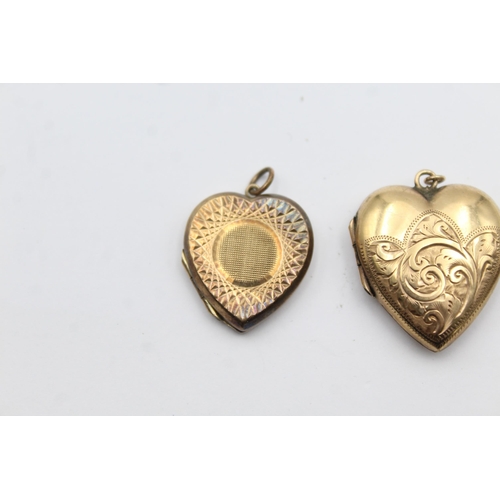 208 - 3 X 9ct Back & Front Gold Vintage Etched Heart Lockets (12g)