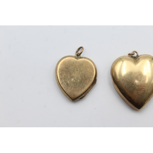 208 - 3 X 9ct Back & Front Gold Vintage Etched Heart Lockets (12g)