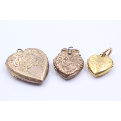 209 - 3 X 9ct Back & Front Gold Foliate Etched Heart Lockets (8.8g)