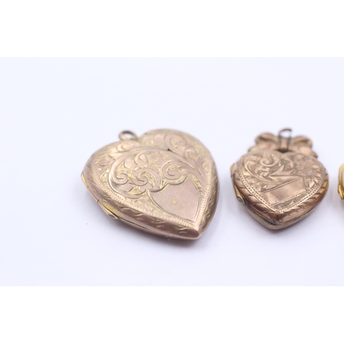 209 - 3 X 9ct Back & Front Gold Foliate Etched Heart Lockets (8.8g)