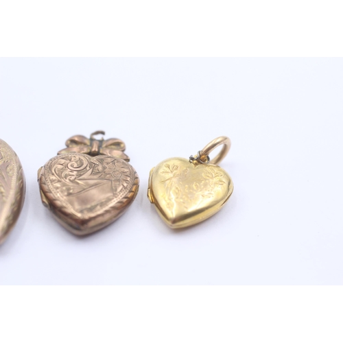 209 - 3 X 9ct Back & Front Gold Foliate Etched Heart Lockets (8.8g)