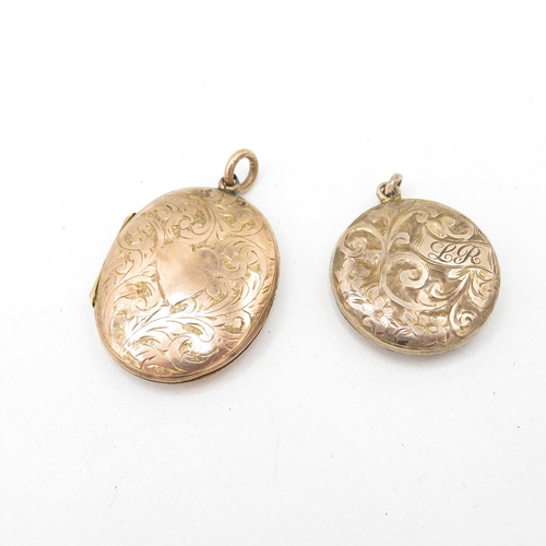 210 - 2x 9ct Gold Back & Front Ornate Paisley Etched Locket Pendants (12.6g)