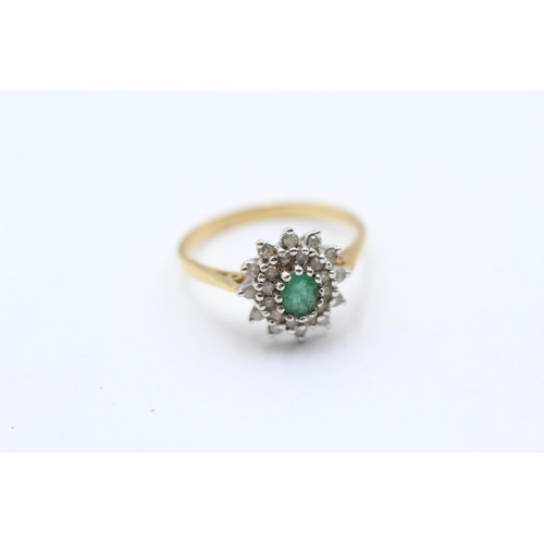 102 - 18ct Gold Diamond & Emerald Oval Cluster Ring (3.5g) Size Q