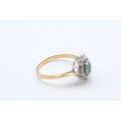 102 - 18ct Gold Diamond & Emerald Oval Cluster Ring (3.5g) Size Q