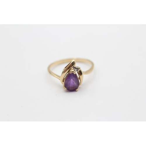 108 - 14ct Gold Amethyst Single Stone Ring With Diamond Accents (2.2g) Size O