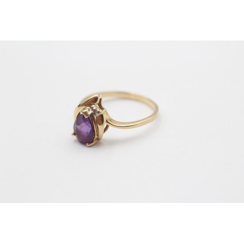 108 - 14ct Gold Amethyst Single Stone Ring With Diamond Accents (2.2g) Size O