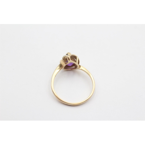 108 - 14ct Gold Amethyst Single Stone Ring With Diamond Accents (2.2g) Size O