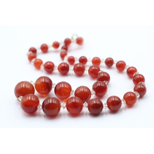 113 - 9ct Gold Clasp Art Deco Carnelian & White Paste Single Strand Necklace (40.4g)