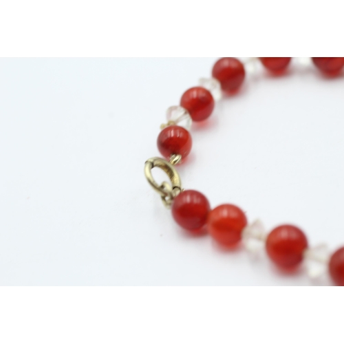 113 - 9ct Gold Clasp Art Deco Carnelian & White Paste Single Strand Necklace (40.4g)