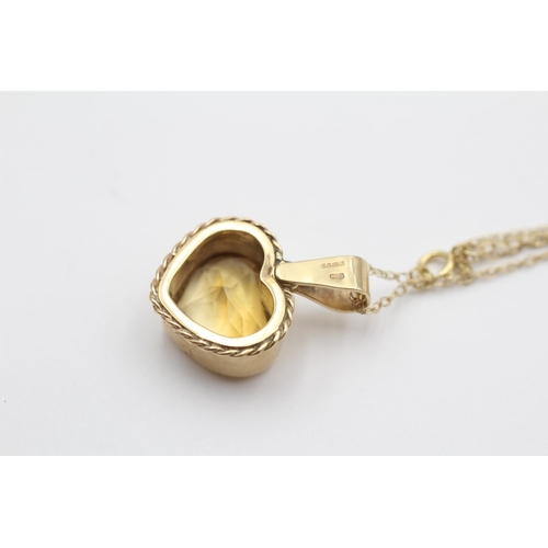 121 - 9ct Gold Citrine Heart Pendant Necklace (6.5g)