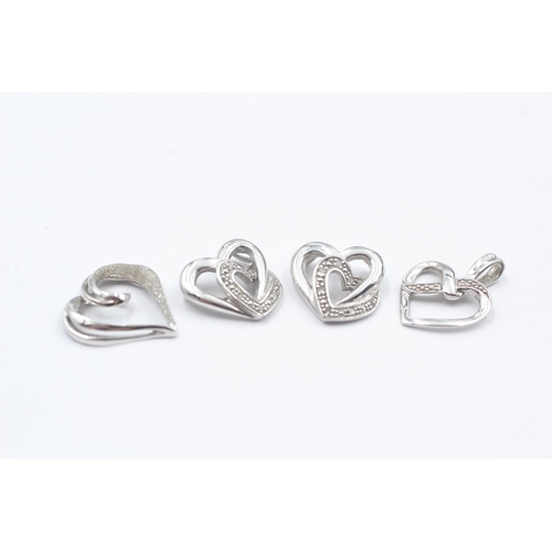 122 - 4x 9ct White Gold Heart Frame Pendants Inc. Diamond (3.6g)