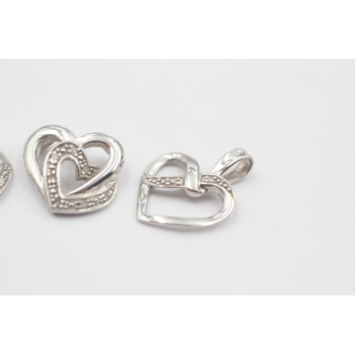 122 - 4x 9ct White Gold Heart Frame Pendants Inc. Diamond (3.6g)