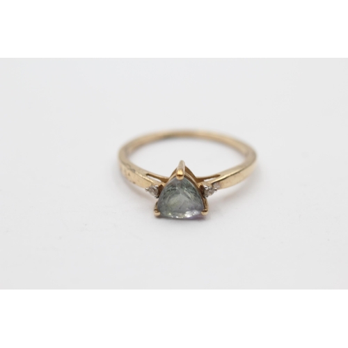 123 - 9ct Gold Zoisite Single Stone Ring With Diamond Sides (2g) Size Q