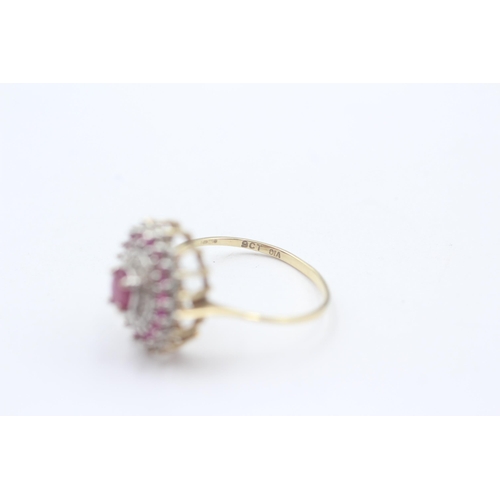 145 - 9ct Gold Diamond & Synthetic Ruby Halo Ring (2.2g) Size P