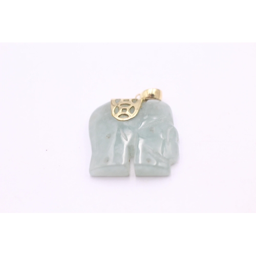 150 - 3 X 9ct Gold Jade Pendants Inc. Heart & Elephant (8.7g)