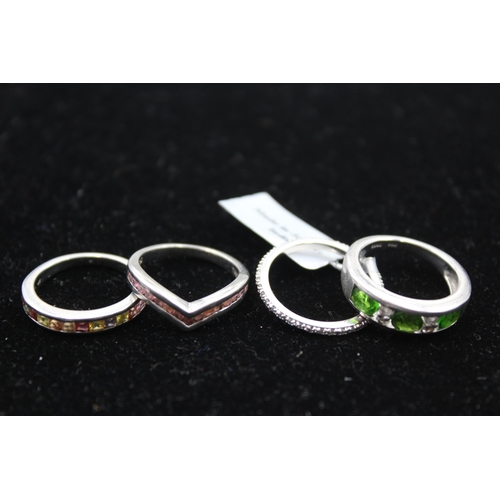 152 - Four Silver Gemstone Set Dress Rings By Tggc Including Diamond (14g)