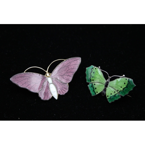 155 - Two Silver Enamel Butterfly Brooches (15g)