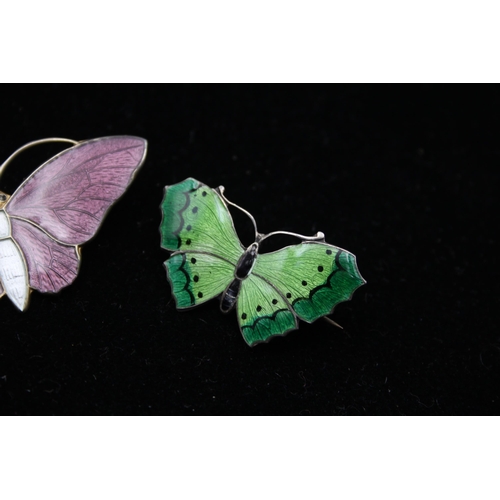 155 - Two Silver Enamel Butterfly Brooches (15g)