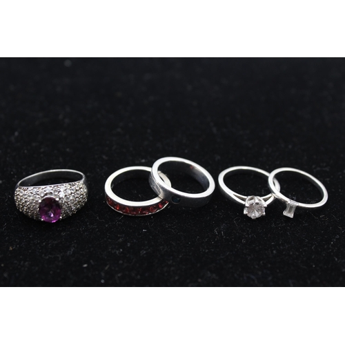 160 - Five Silver Gemstone Set Dress Rings By Tggc Including Garnet And Sapphire (23g)