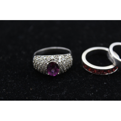 160 - Five Silver Gemstone Set Dress Rings By Tggc Including Garnet And Sapphire (23g)