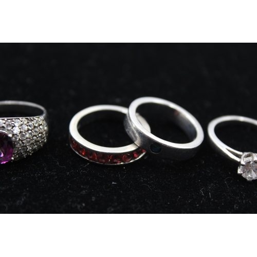 160 - Five Silver Gemstone Set Dress Rings By Tggc Including Garnet And Sapphire (23g)