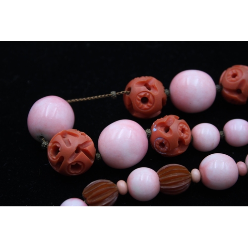 164 - Two 1930s Glass And Early Plastic Carved Galalith Carved Bead Necklaces (189g)