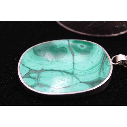 166 - A Modernist Silver Textured Bangle And A Malachite Pendant Necklace (130g)