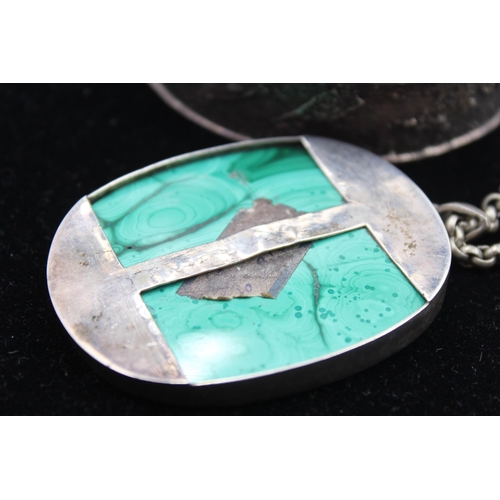 166 - A Modernist Silver Textured Bangle And A Malachite Pendant Necklace (130g)