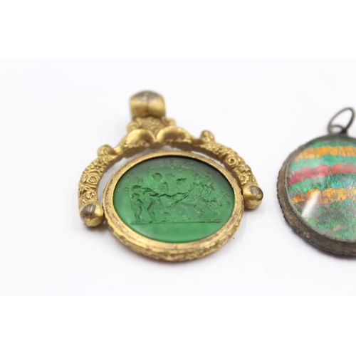 176 - Four Antique Jewellery Pieces Including Bird Of Paradise Feather And A Glass Intaglio (32g)