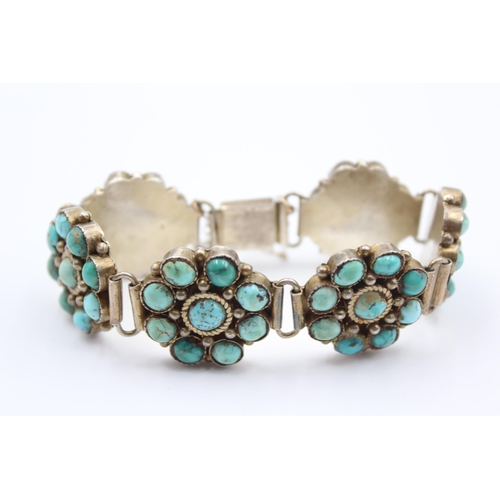 184 - A Silver Turquoise Set Panel Bracelet (43g)