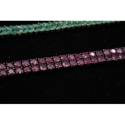 185 - Two Silver Ruby And Emerald Set Tennis Bracelets (45g)