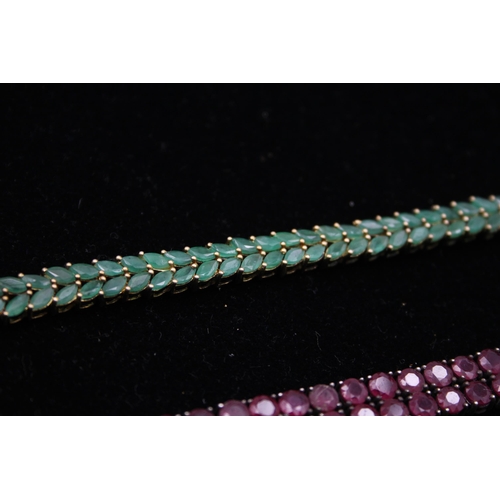 185 - Two Silver Ruby And Emerald Set Tennis Bracelets (45g)