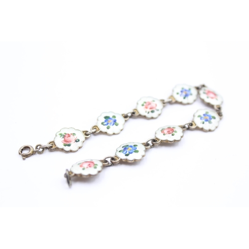 186 - A Silver Enamel Floral Bracelet By Ivar Holth And A Brooch By Aksel Holmsen (24g)