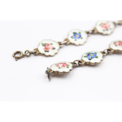 186 - A Silver Enamel Floral Bracelet By Ivar Holth And A Brooch By Aksel Holmsen (24g)