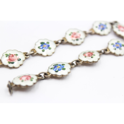 186 - A Silver Enamel Floral Bracelet By Ivar Holth And A Brooch By Aksel Holmsen (24g)