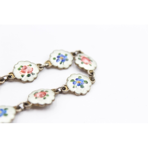 186 - A Silver Enamel Floral Bracelet By Ivar Holth And A Brooch By Aksel Holmsen (24g)