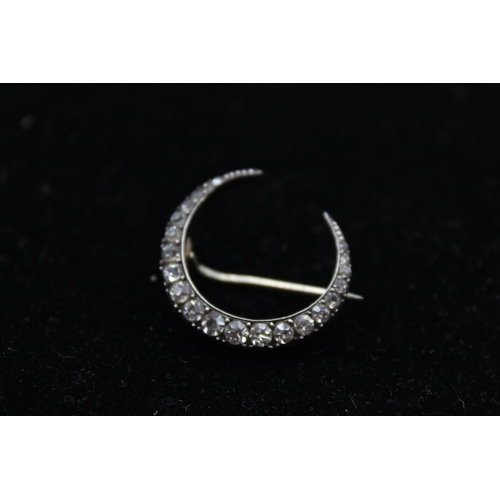 188 - A Victorian Silver Enamel Albertina Bracelet Conversion And A Crescent Moon Paste Brooch (20g)