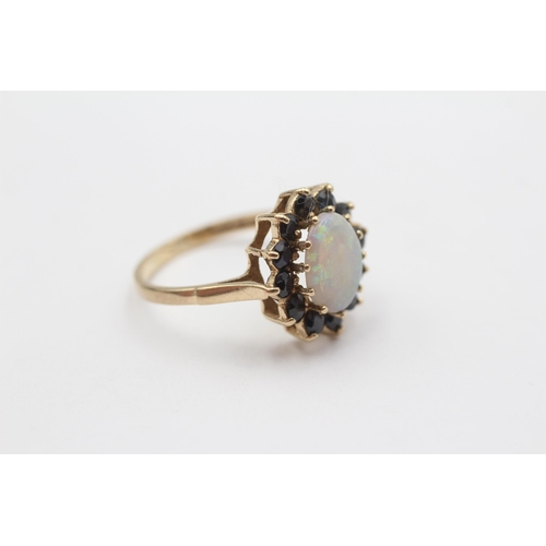 19 - 9ct Gold Sapphire & White Opal Oval Cluster Ring (3.5g) Size T