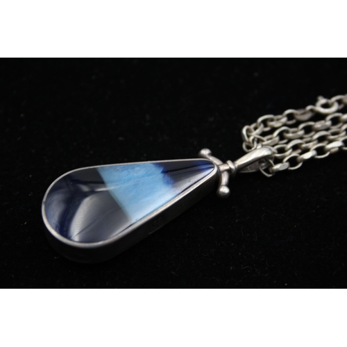 191 - A Mid Century Silver Gemstone Fob By David Scott Walker, On A Chain (32g)