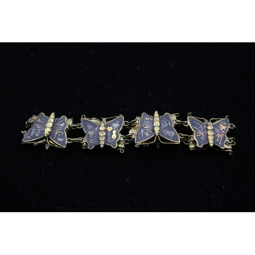 194 - A Japanese Damacscene Butterfly Panel Bracelet (21g)