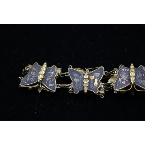 194 - A Japanese Damacscene Butterfly Panel Bracelet (21g)