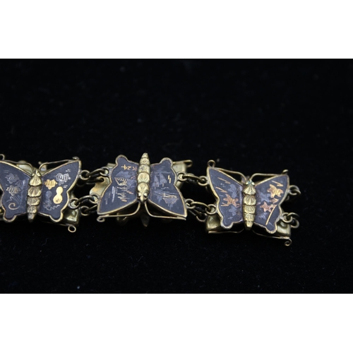 194 - A Japanese Damacscene Butterfly Panel Bracelet (21g)