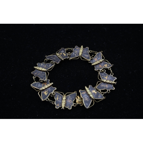 194 - A Japanese Damacscene Butterfly Panel Bracelet (21g)