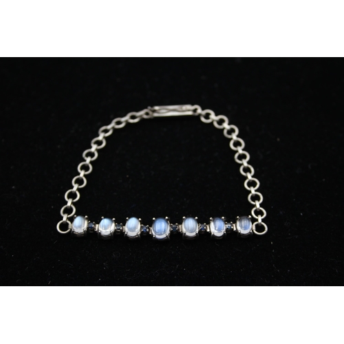 196 - An Antique Silver Moonstone Panel Bracelet (11g)