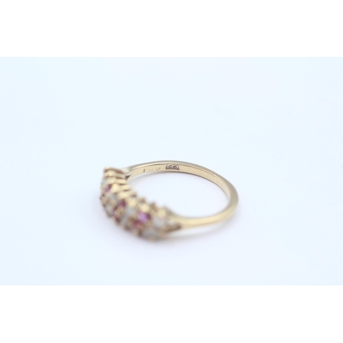 25 - 9ct Gold Ruby & Opal Two Row Dress Ring (2g) Size L